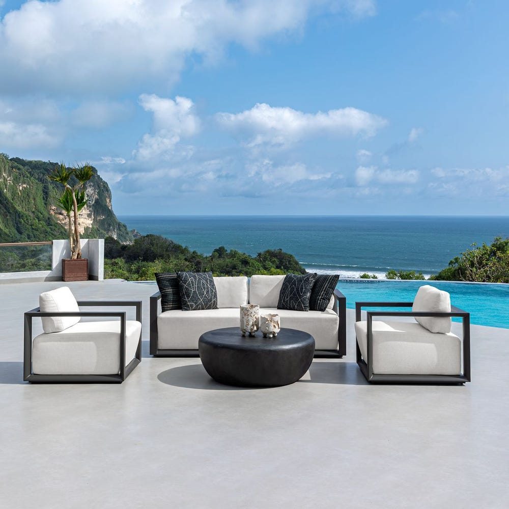 Uttermost Remsen Java Black Finish With Oyster White Fabric Outdoor Lounge Chair - Image 3