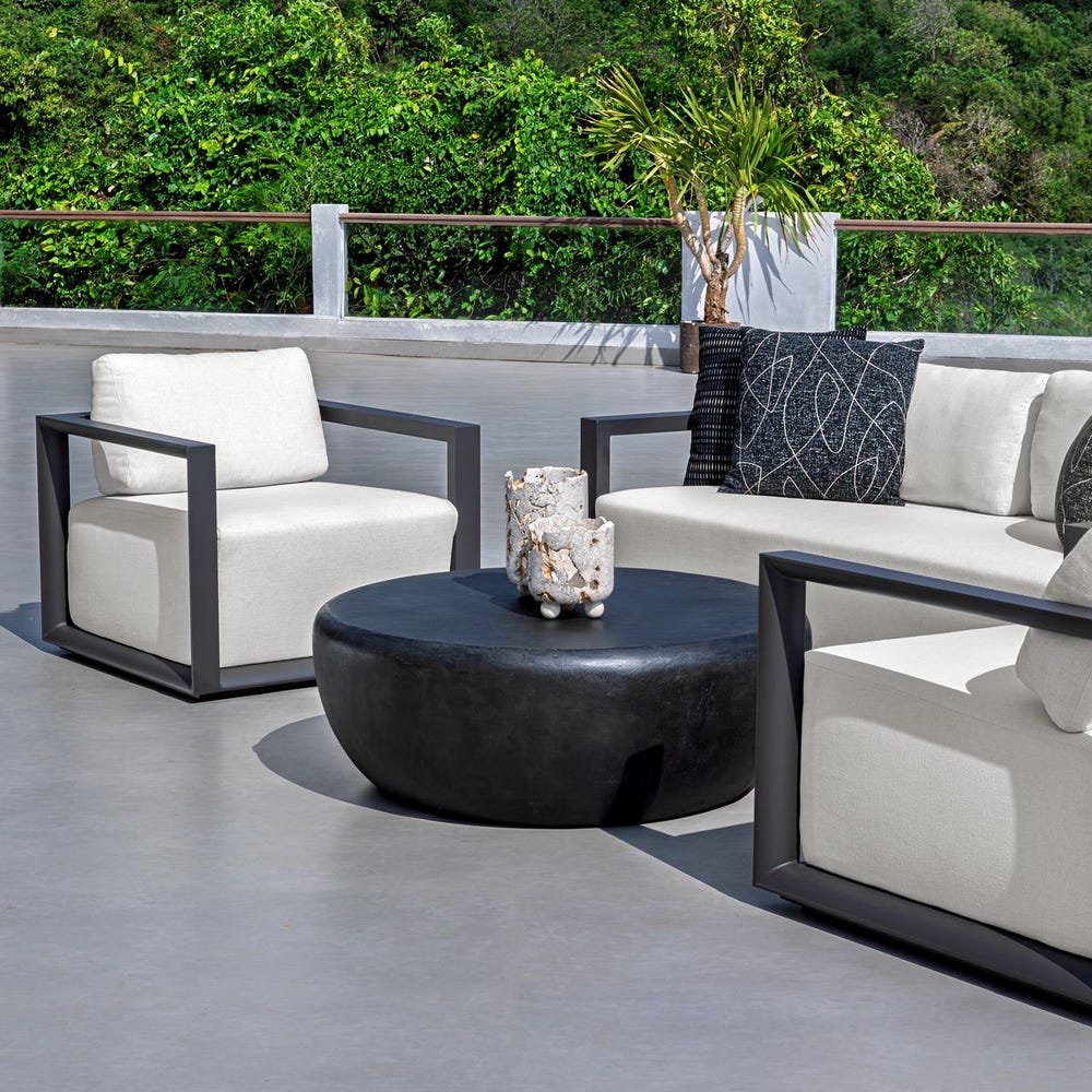 Uttermost Remsen Java Black Finish With Oyster White Fabric Outdoor Lounge Chair - Image 2