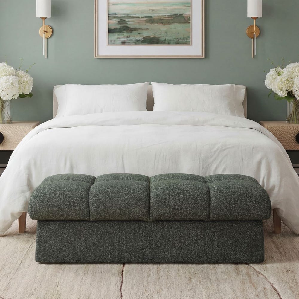 Uttermost Harlem Moss Green Tufted Bench