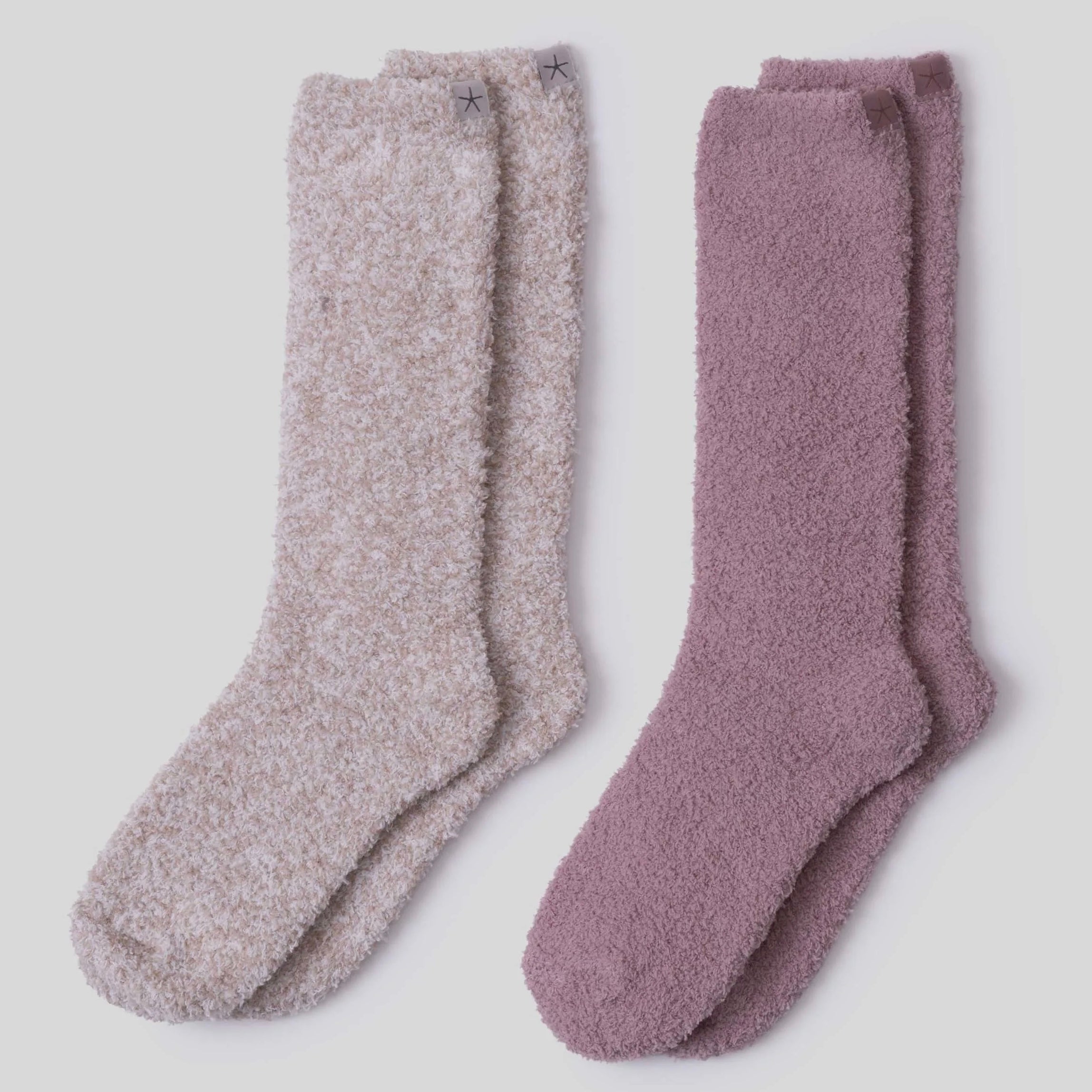 Barefoot Dreams CozyChic 2 Pair Sock Set ~ Teaberry and Heathered Stone