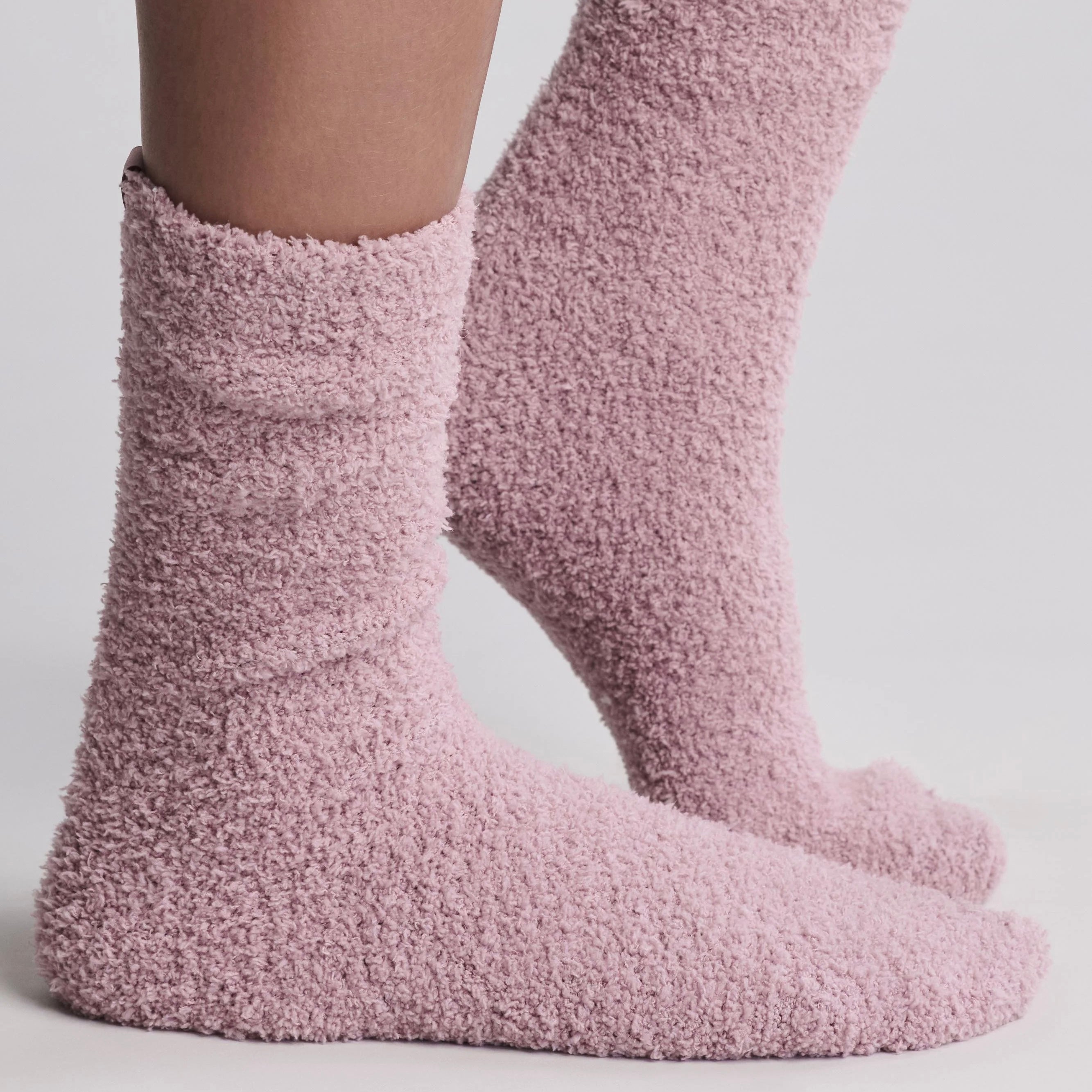 Barefoot Dreams CozyChic 2 Pair Sock Set ~ Teaberry and Heathered Stone - Image 3