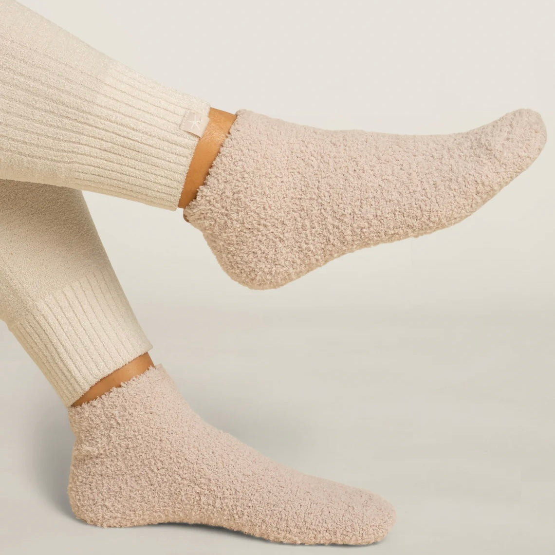 Barefoot Dreams CozyChic 2 Pair Tennis Sock Set ~ Stone - Image 2