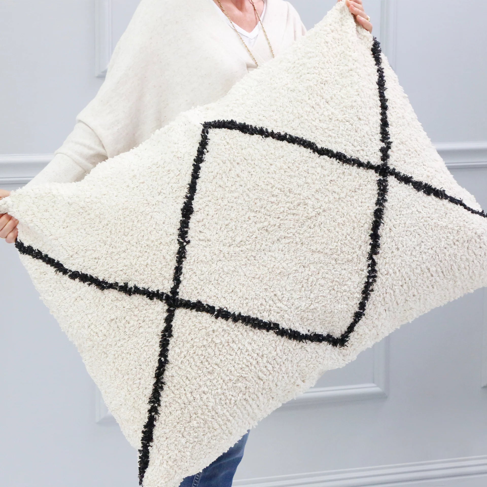 Pom Pom at Home Freddie Hand Woven Ivory and Charcoal Big Pillow with Insert ~ 28 x 36 - Image 3