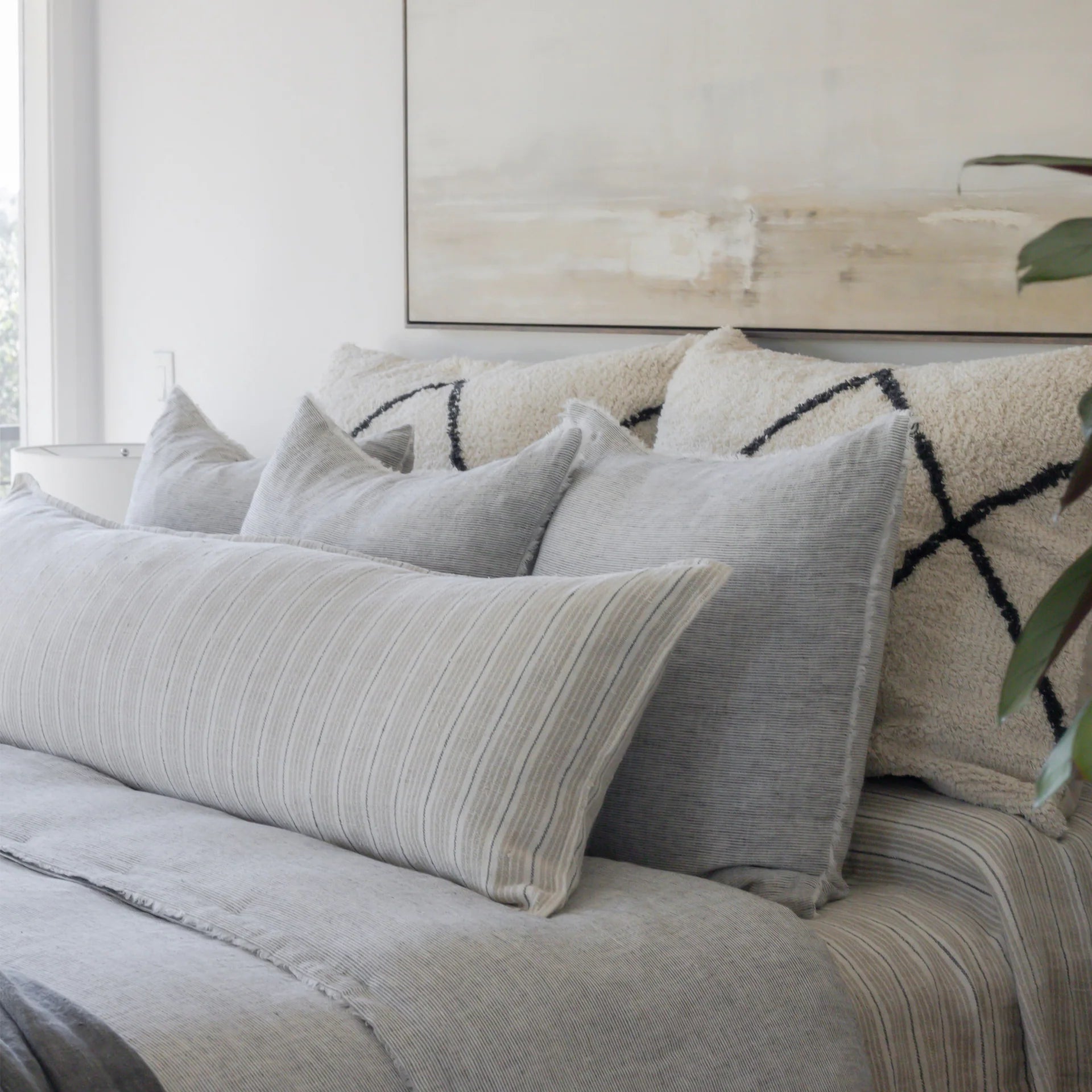 Pom Pom at Home Freddie Hand Woven Ivory and Charcoal Big Pillow with Insert ~ 28 x 36 - Image 1