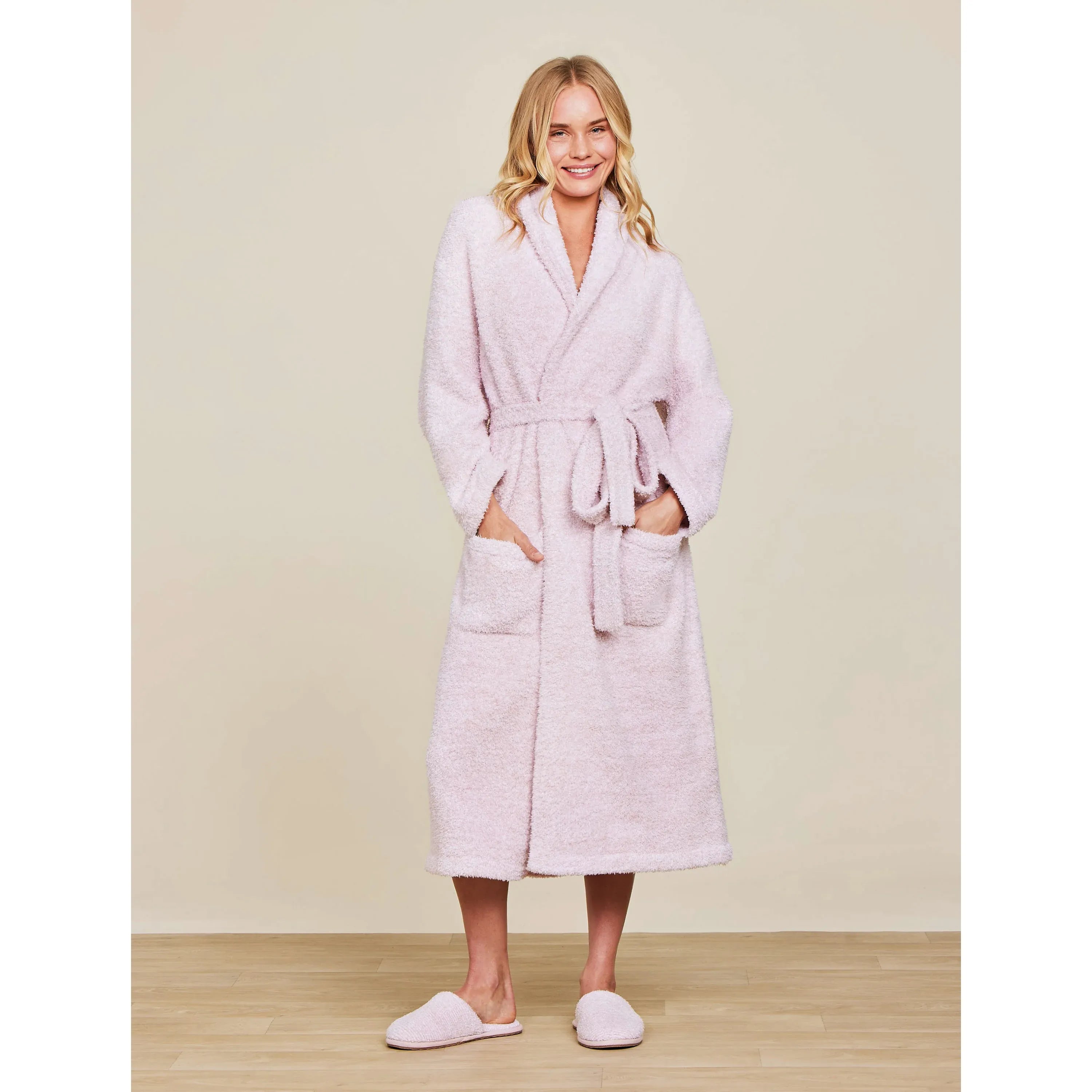Barefoot Dreams CozyChic Spa Slippers ~ Size M 7/8 ~ Heathered Dusty Rose and White - Image 2