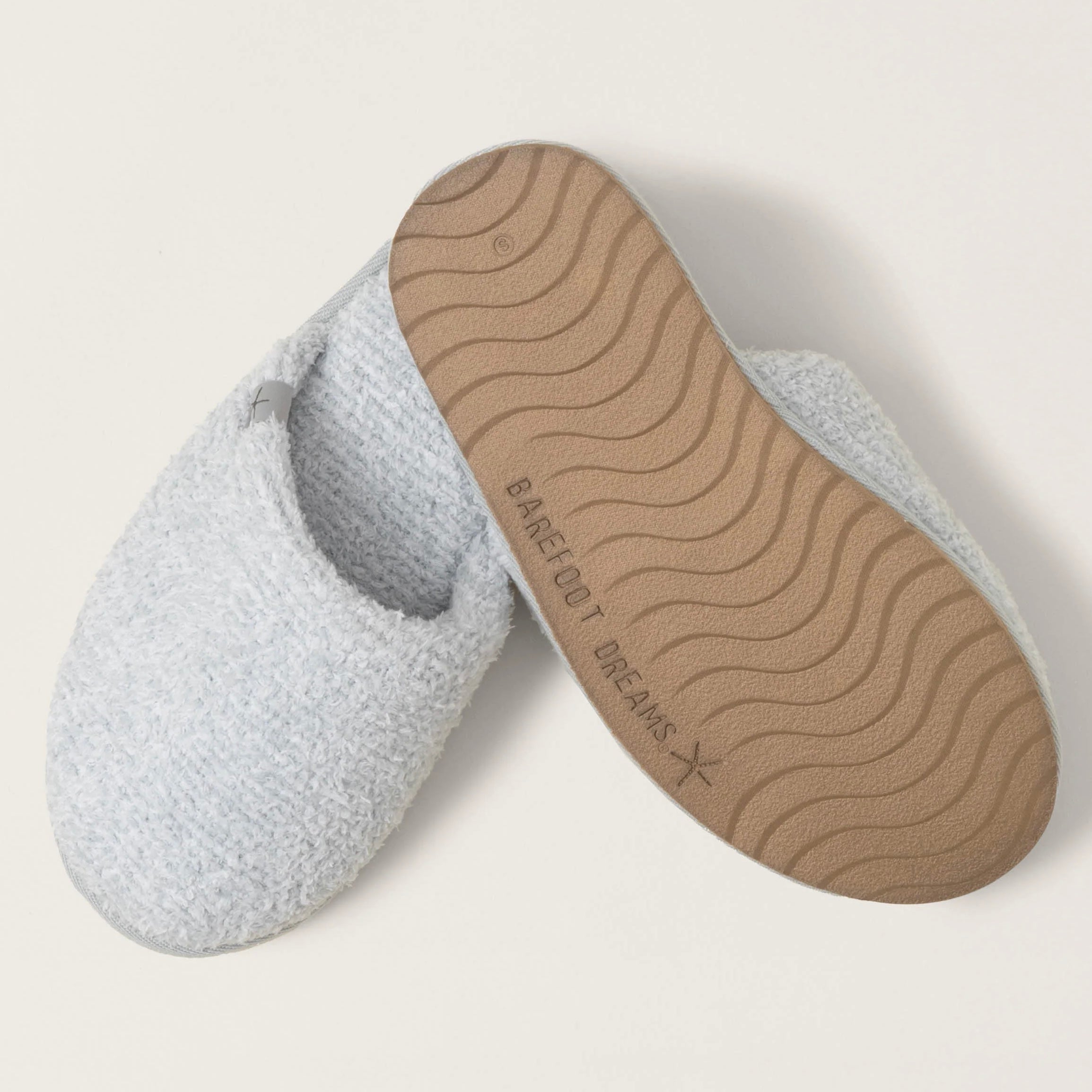 Barefoot Dreams CozyChic Spa Slippers ~ Size M 7/8 ~ Heathered Ocean and White - Image 3