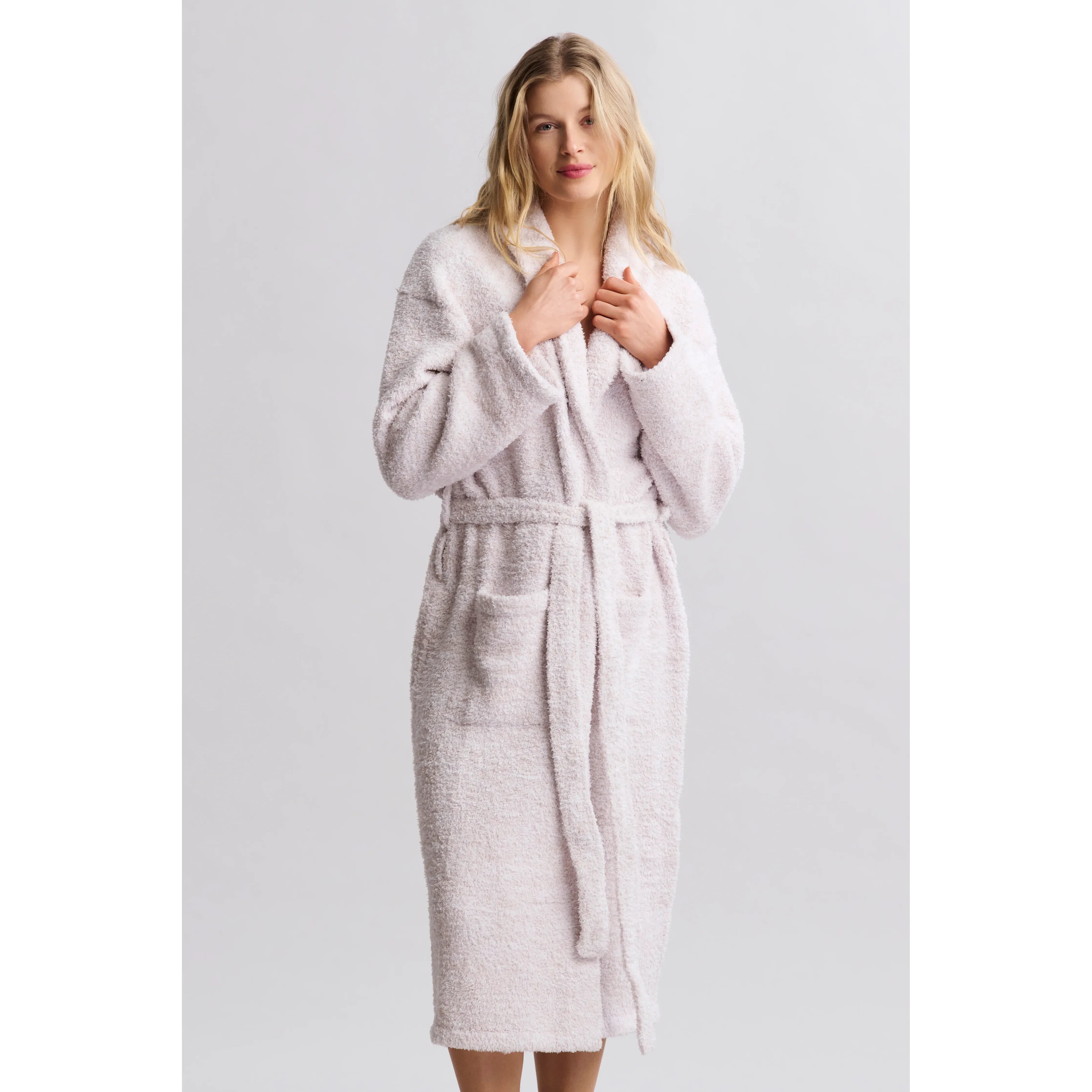 Barefoot Dreams CozyChic Heathered Stone and White Robe ~ Size Small / Medium - Image 2