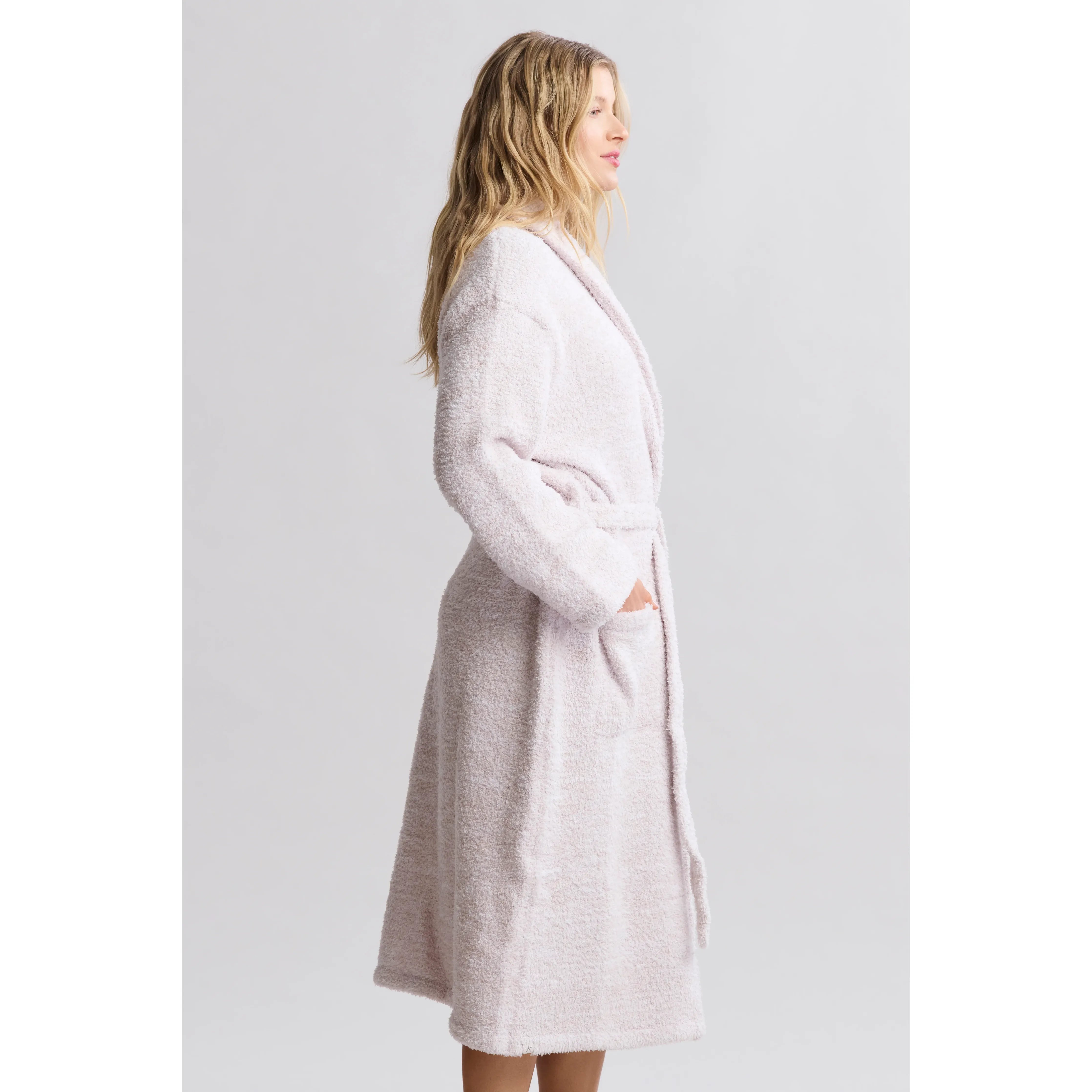 Barefoot Dreams CozyChic Heathered Stone and White Robe ~ Size Small / Medium - Image 3