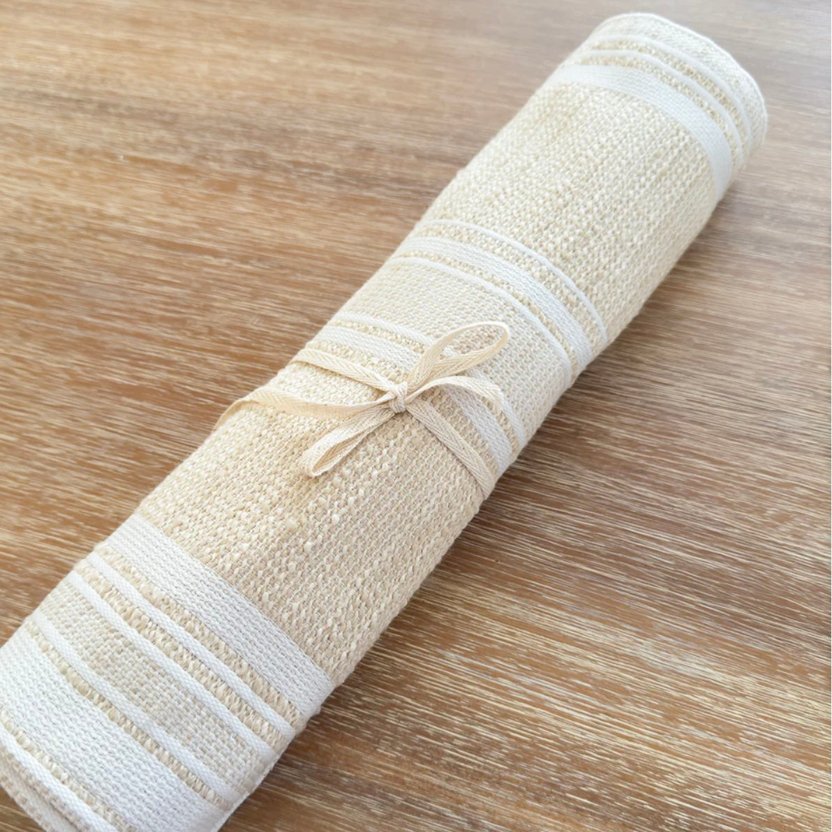 Anaya Home Beach Club Stripe Indoor Outdoor Table Runner ~ Sandy Beige