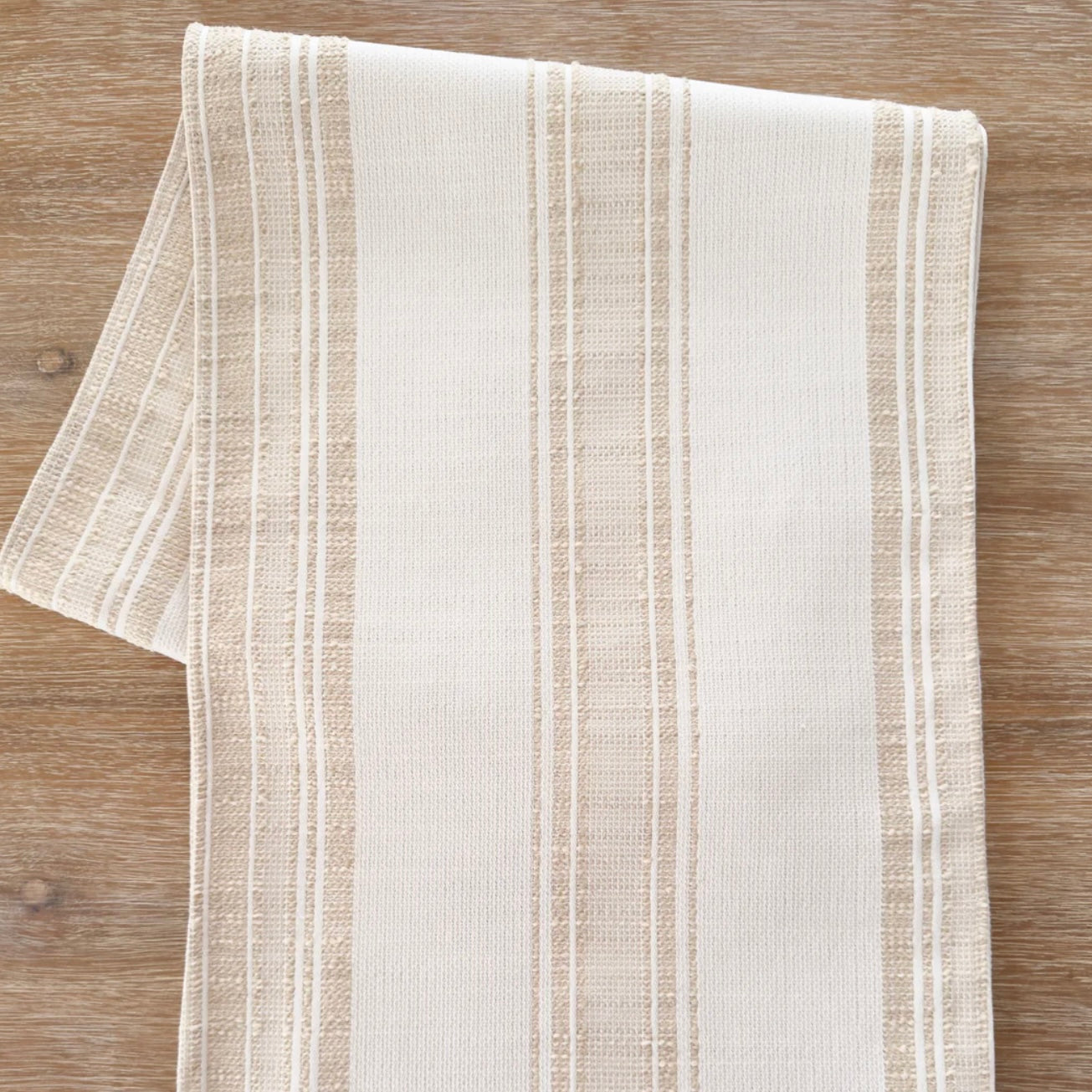 Anaya Home Beach Club Beige Stripe Indoor Outdoor Table Runner