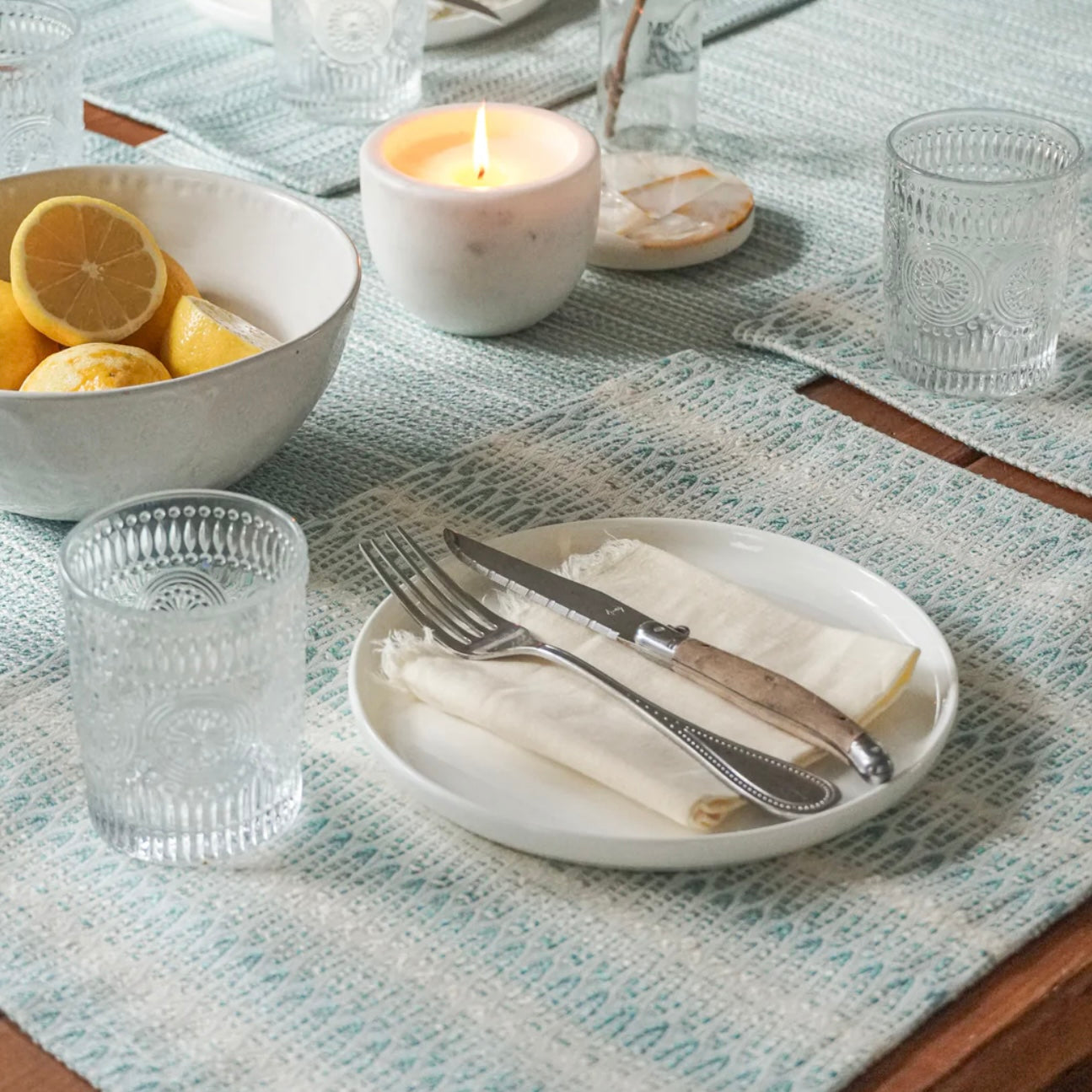 Anaya Home Summer Twist Aqua Indoor Outdoor Placemat - Image 3