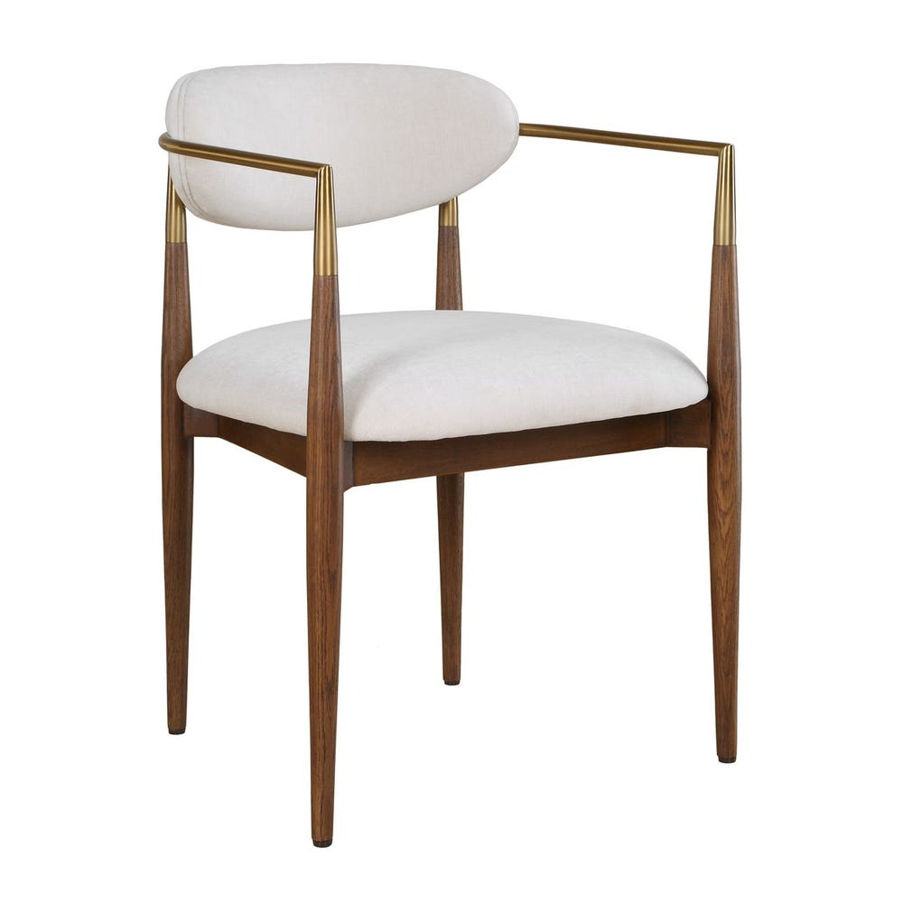 Uttermost Moxie Off- White Velvet With Natural Walnut Frame Dining Arm Chair - Image 3