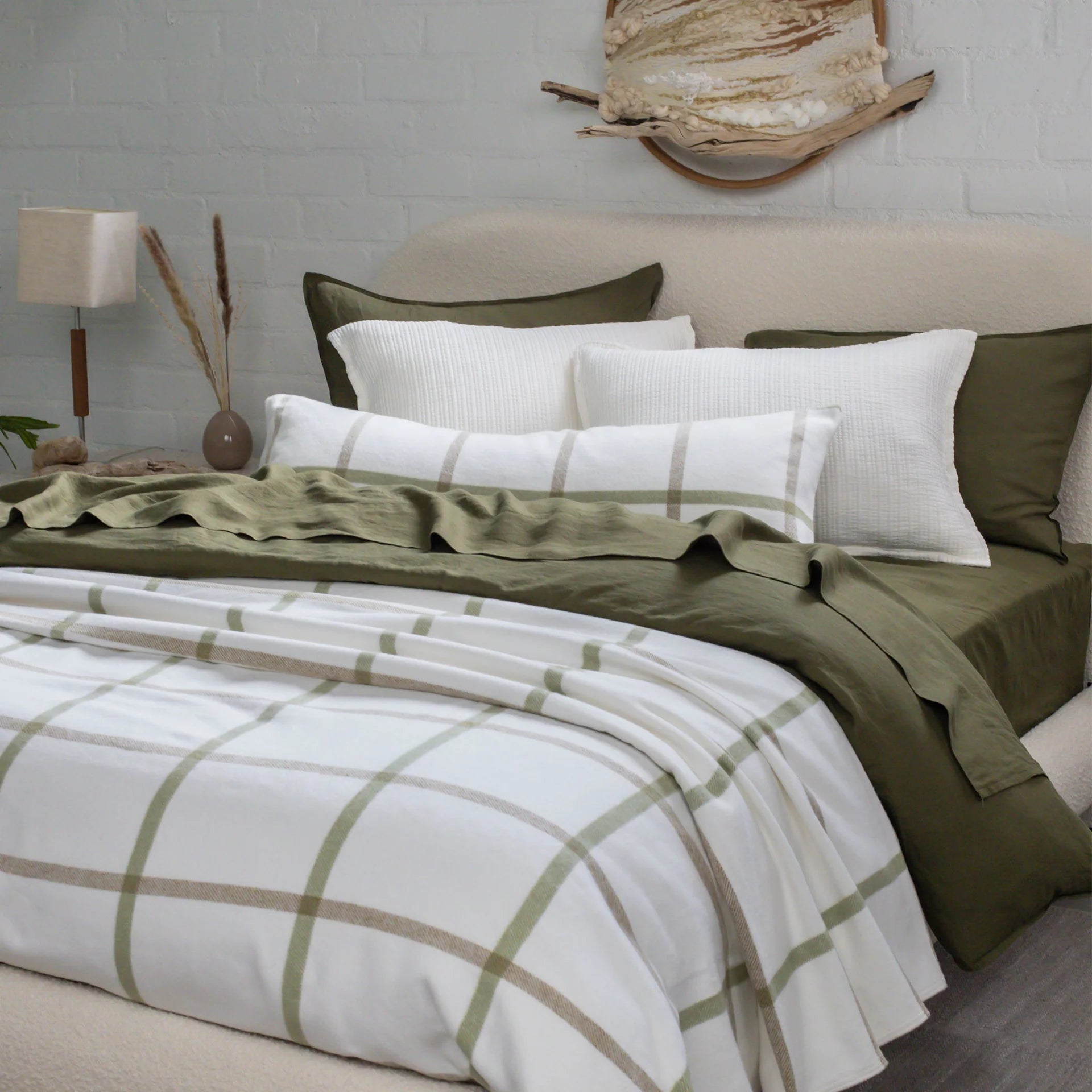 Pom Pom at Home Copenhagen White and Olive Pillow with Insert ~ 14 x 40 - Image 3