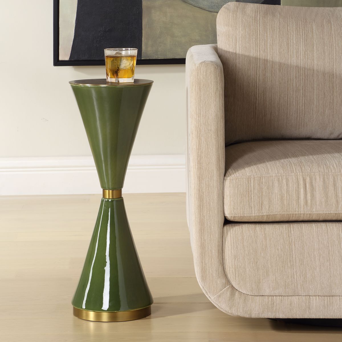 Uttermost Ronde Jade Green Ceramic Drink Table