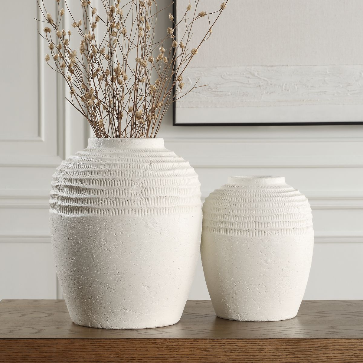 Uttermost Luna Ridge Chalk White Ceramic Vases  ~ Set Of Two - Image 1