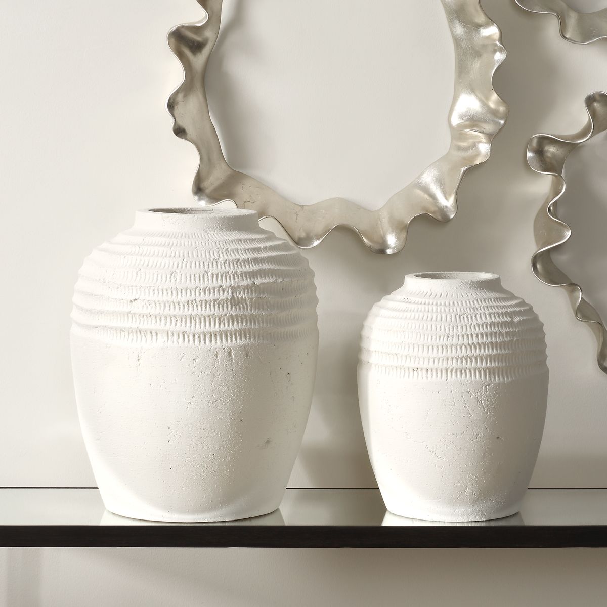 Uttermost Luna Ridge Chalk White Ceramic Vases  ~ Set Of Two - Image 2