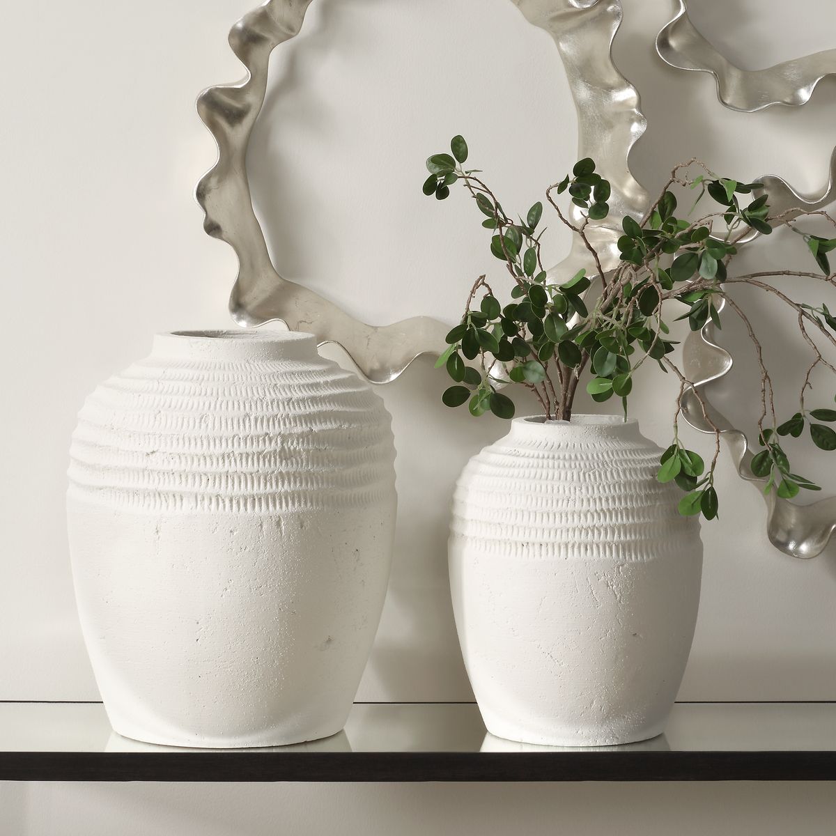 Uttermost Luna Ridge Chalk White Ceramic Vases  ~ Set Of Two - Image 3