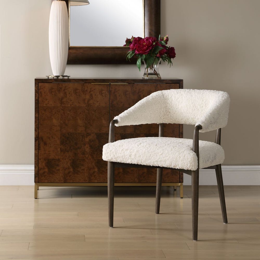Uttermost Austell Dark Walnut Finish With Cream- Toned Faux Shearling Dining Chair - Image 2