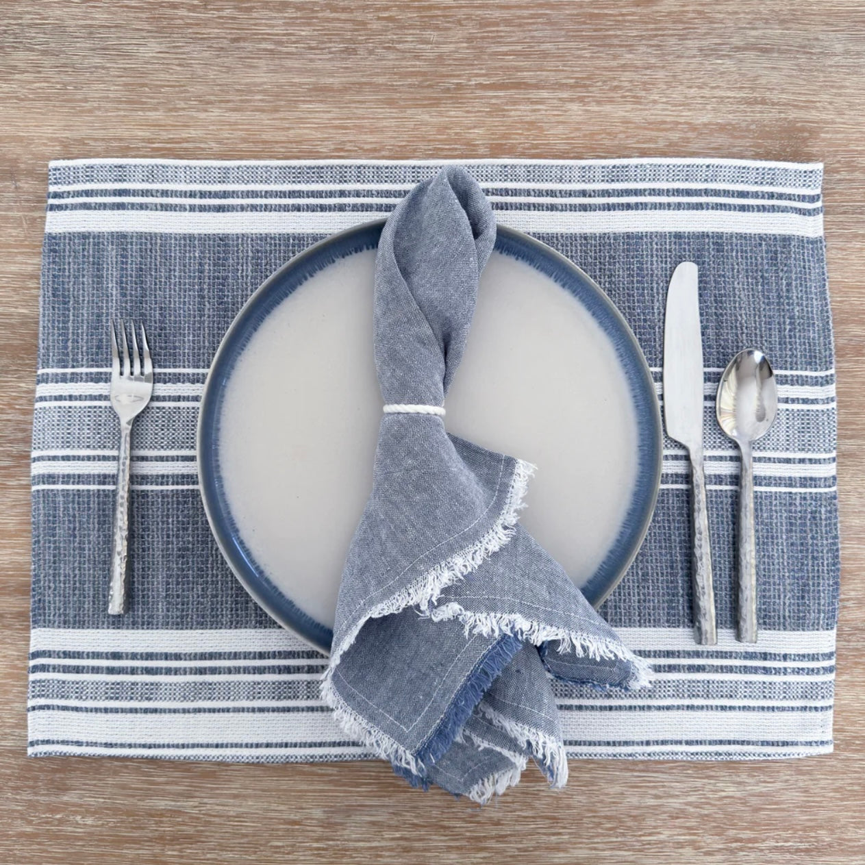 Anaya Home Beach Club Stripe Indigo Indoor Outdoor Placemat - Image 3