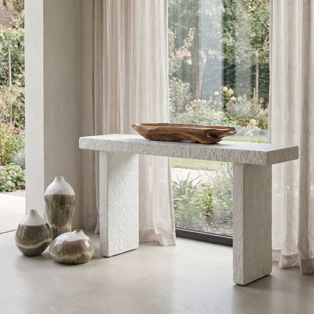 Uttermost Hagan Limestone Glass Reinforced Concrete Console Table ~ Indoor And Outdoor Use