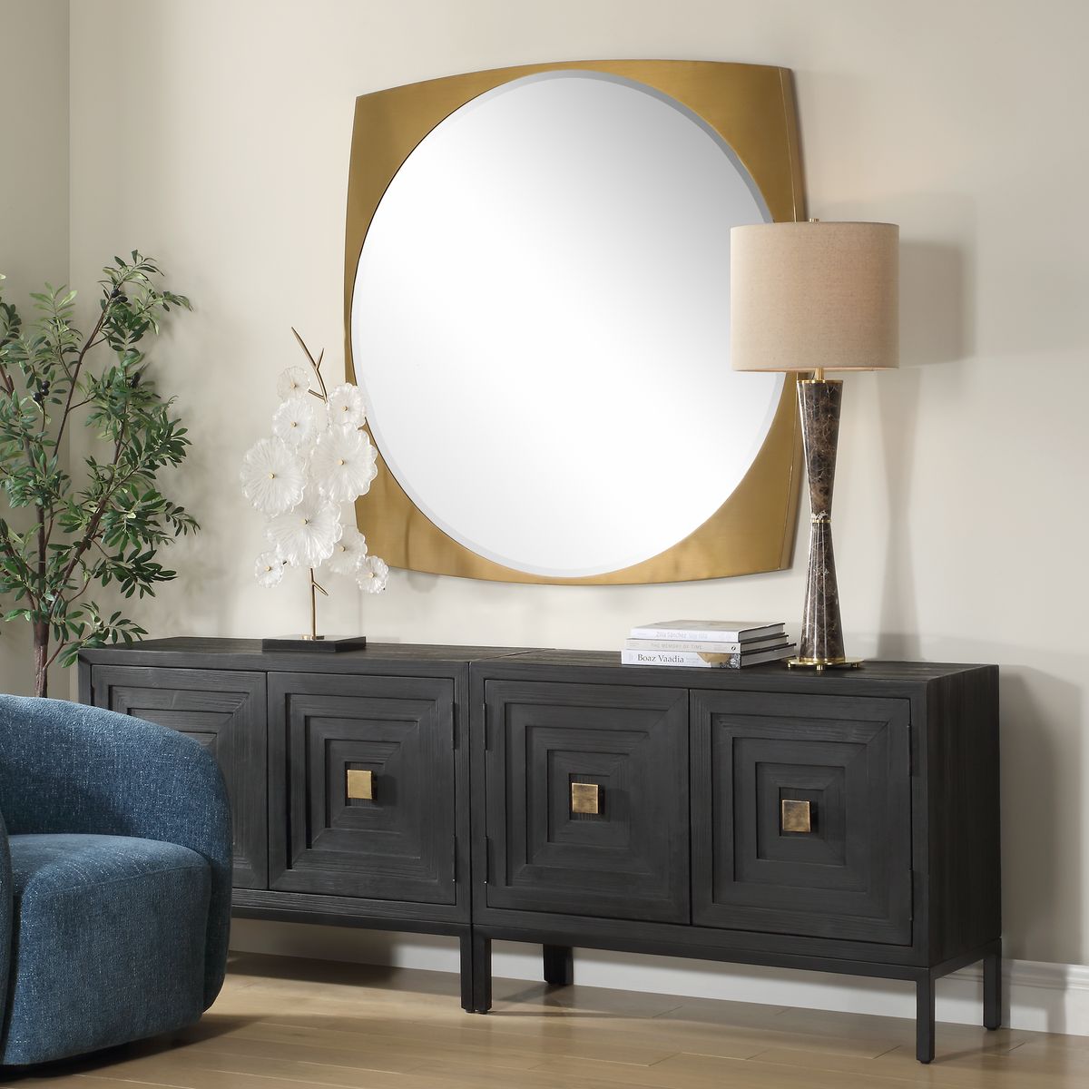 Uttermost Neilia Antique Brass Square Frame Mirror - Image 1