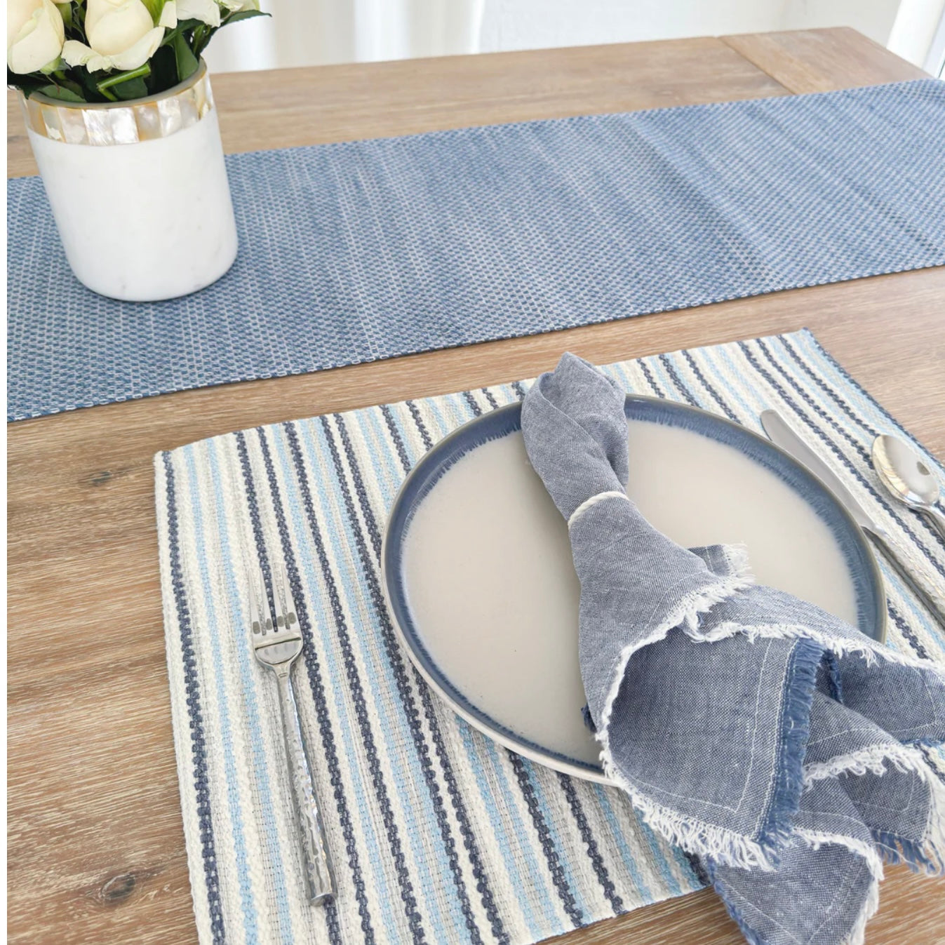 Anaya Home Blue Yacht Stripe Indoor Outdoor Placemat - Image 2