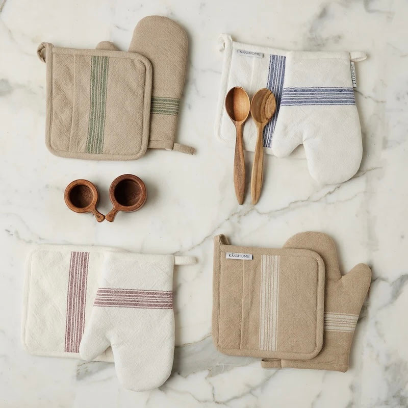etúHOME Vintage Spruce Green Stripe Kitchen Pot Holders ~ Set of 2 - Image 2