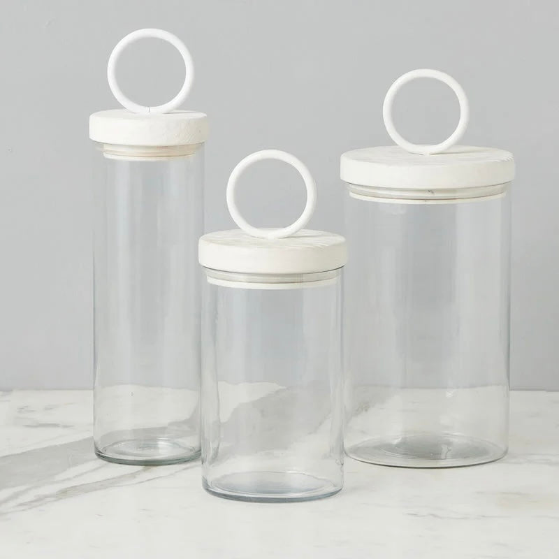 etúHOME White Ring Top Set of 3 Glass Canisters ~ IN-STORE PURCHASE ONLY - Image 2