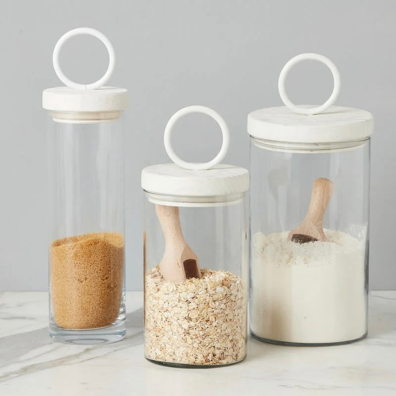 etúHOME White Ring Top Set of 3 Glass Canisters ~ IN-STORE PURCHASE ONLY