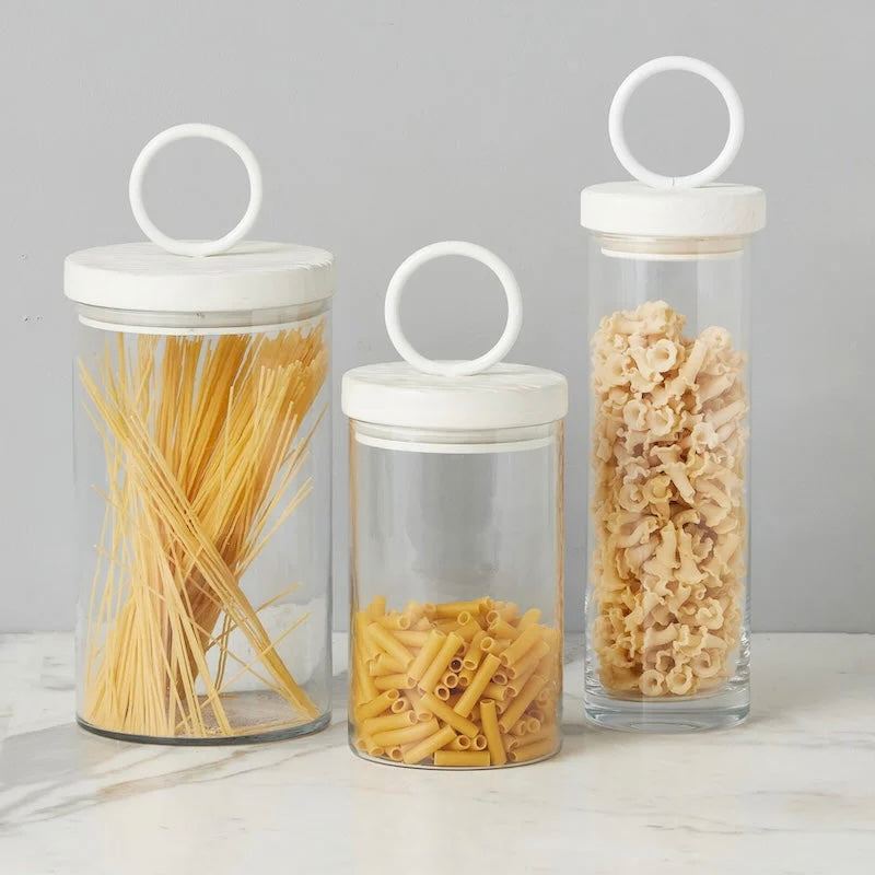 etúHOME White Ring Top Set of 3 Glass Canisters ~ IN-STORE PURCHASE ONLY - Image 3