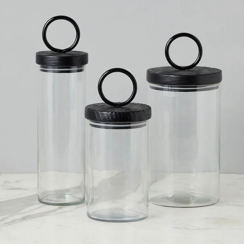 etúHOME Black Ring Top Set of 3 Glass Canisters ~ IN-STORE PURCHASE ONLY - Image 2