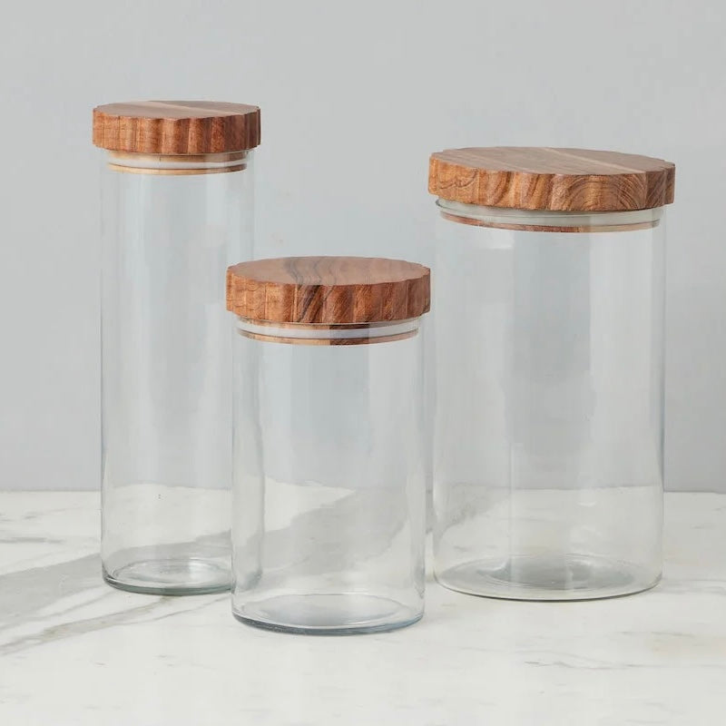 etúHOME Scalloped Wood Top Set of 3 Glass Canisters ~ IN-STORE PURCHASE ONLY - Image 2