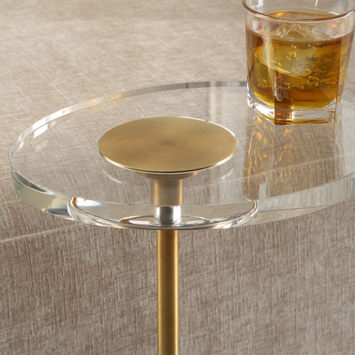 Uttermost Kaufman Contemporary Crystal Top With Antique Brass Round Accent Table - Image 2