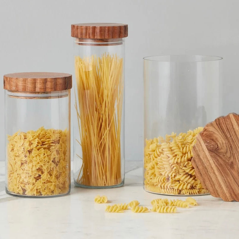 etúHOME Scalloped Wood Top Set of 3 Glass Canisters ~ IN-STORE PURCHASE ONLY - Image 3