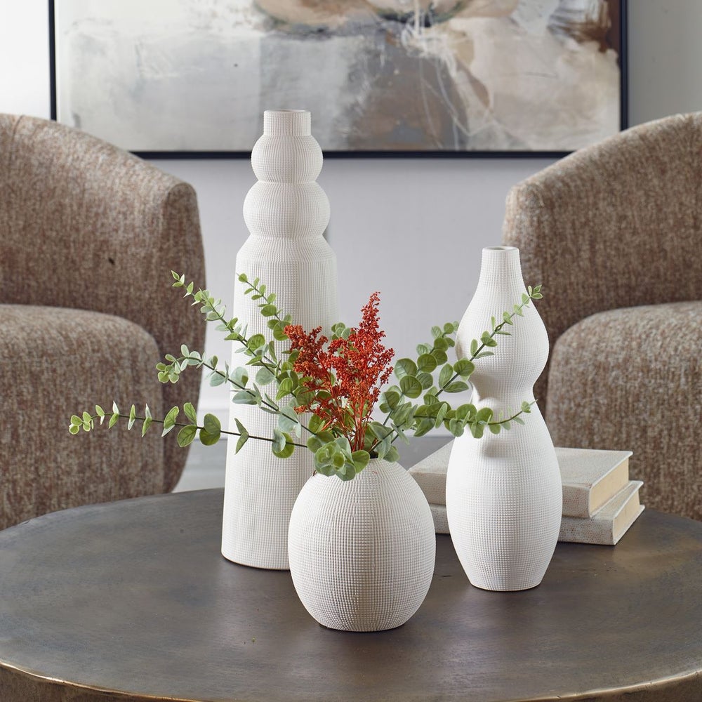 Uttermost Forma Set of 3 White Ceramic Vases - Image 1