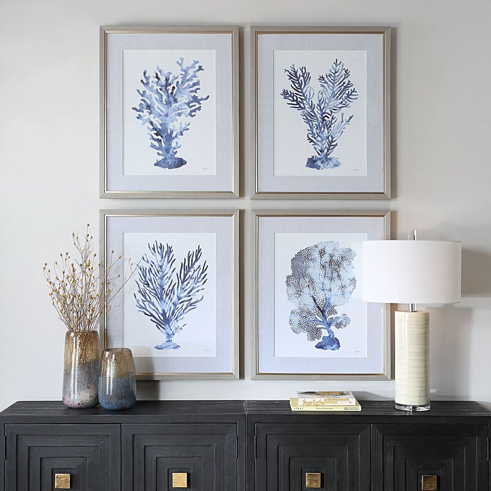 Uttermost Shibori Coral Set of 4 Framed Prints - Image 1