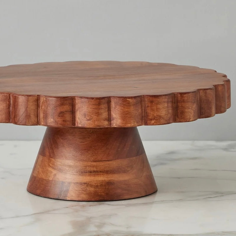 etúHOME Natural Scalloped Wood Cake Stand ~ IN-STORE PURCHASE ONLY - Image 2