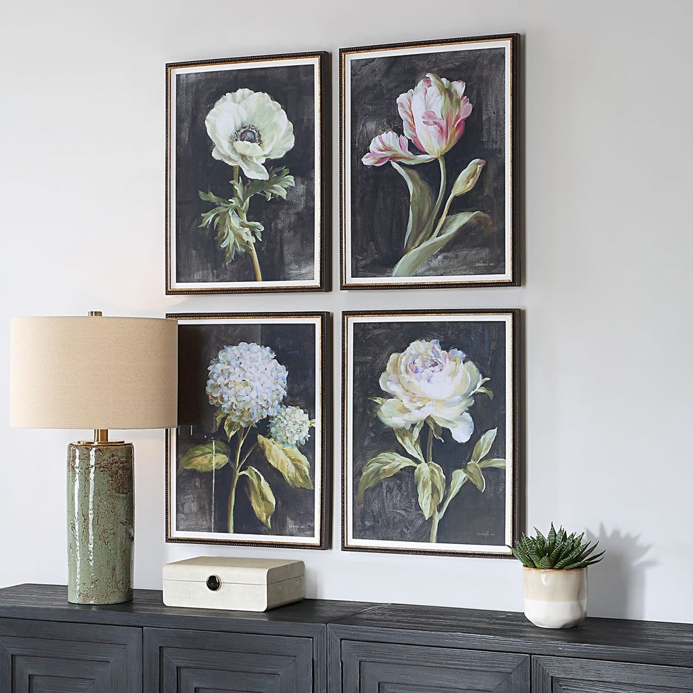 Uttermost Florals On Black Set of 4 Framed Prints - Image 2