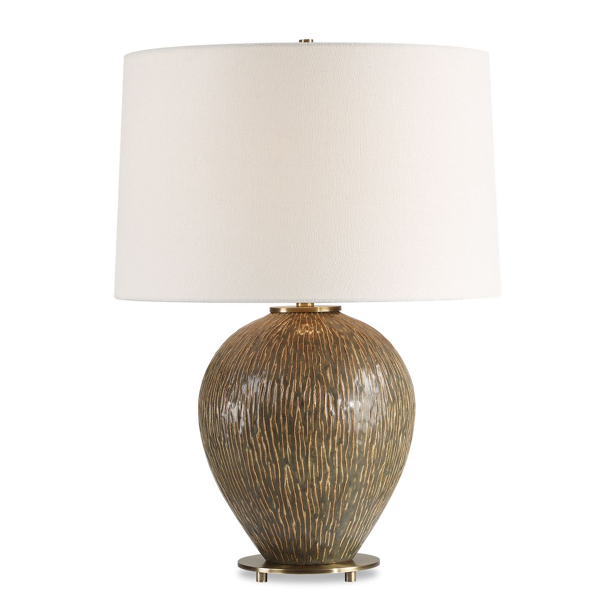 Uttermost Rya Distressed Rich Brown Table Lamp With White Linen Shade - Image 3