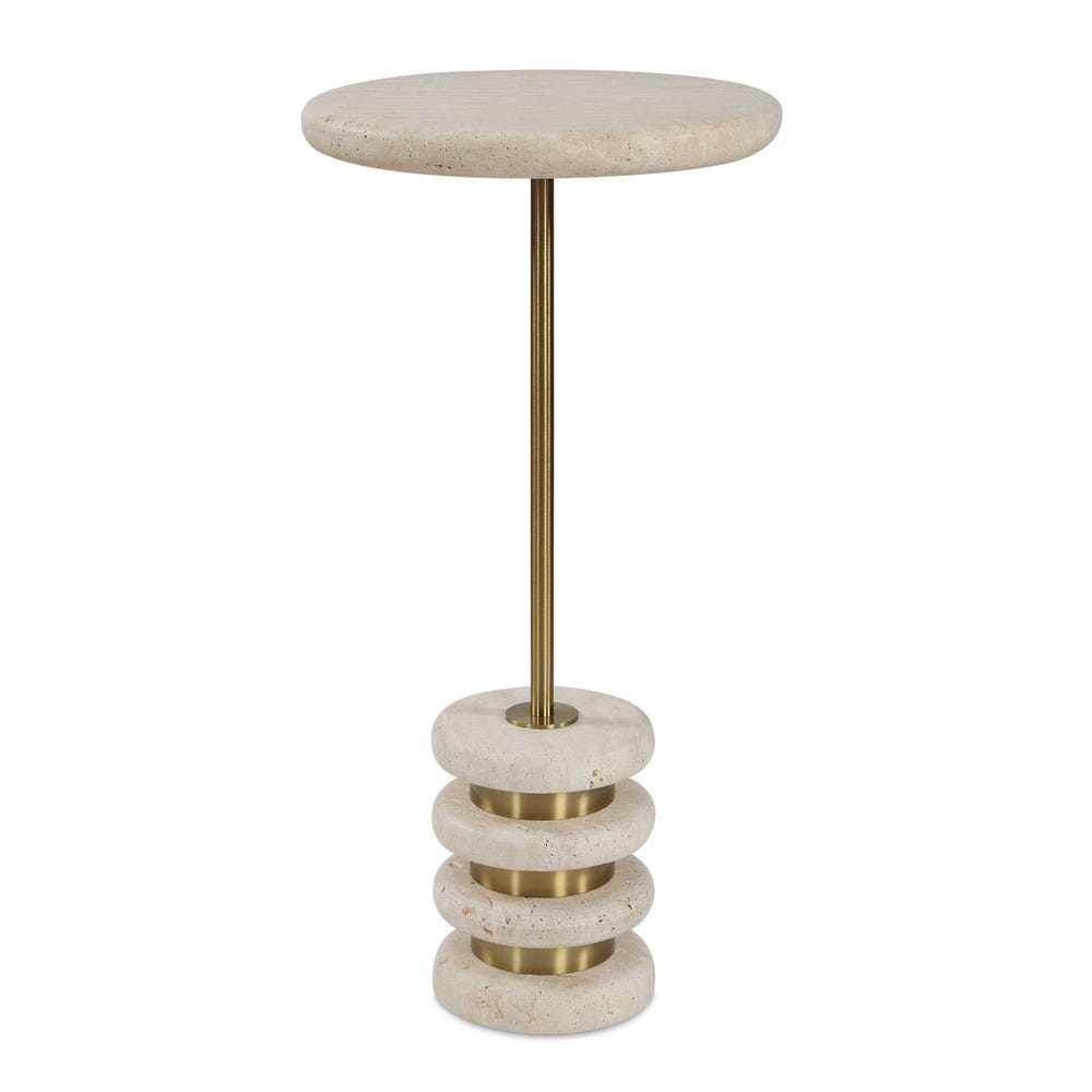 Uttermost Adames Natural Travertine With Brushed Brass Drink Table - Image 2