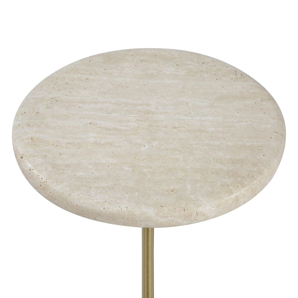 Uttermost Adames Natural Travertine With Brushed Brass Drink Table - Image 3