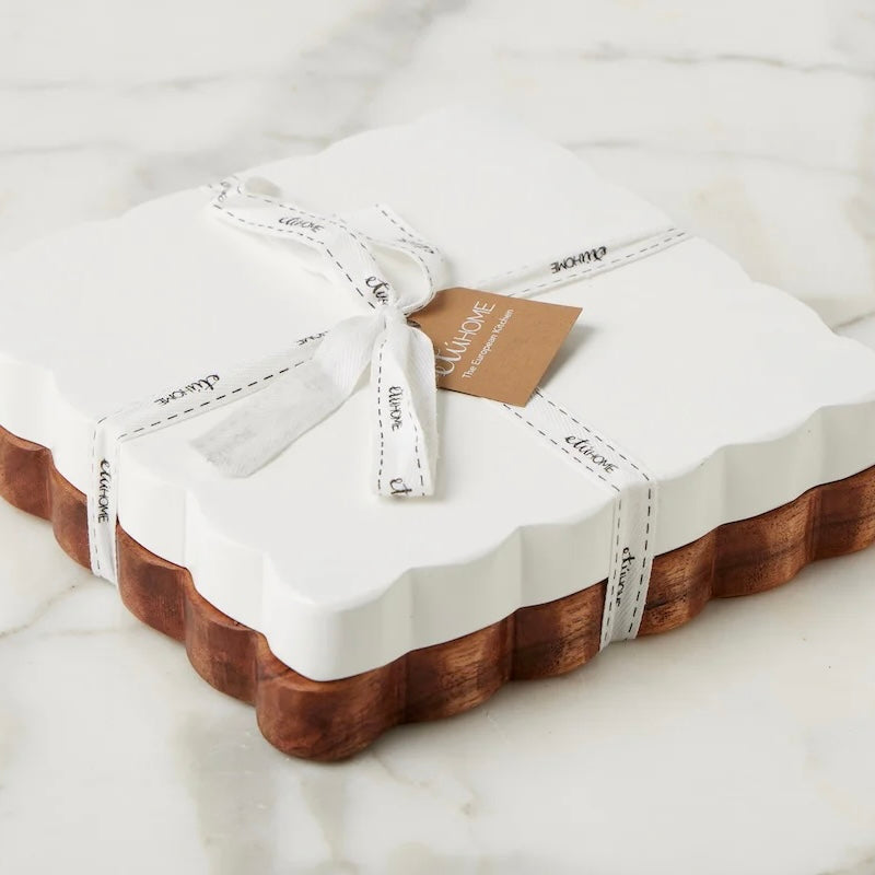 etúHOME Square Scalloped Appetizer Cheese Board Set of 2 ~ IN-PURCHASE ONLY