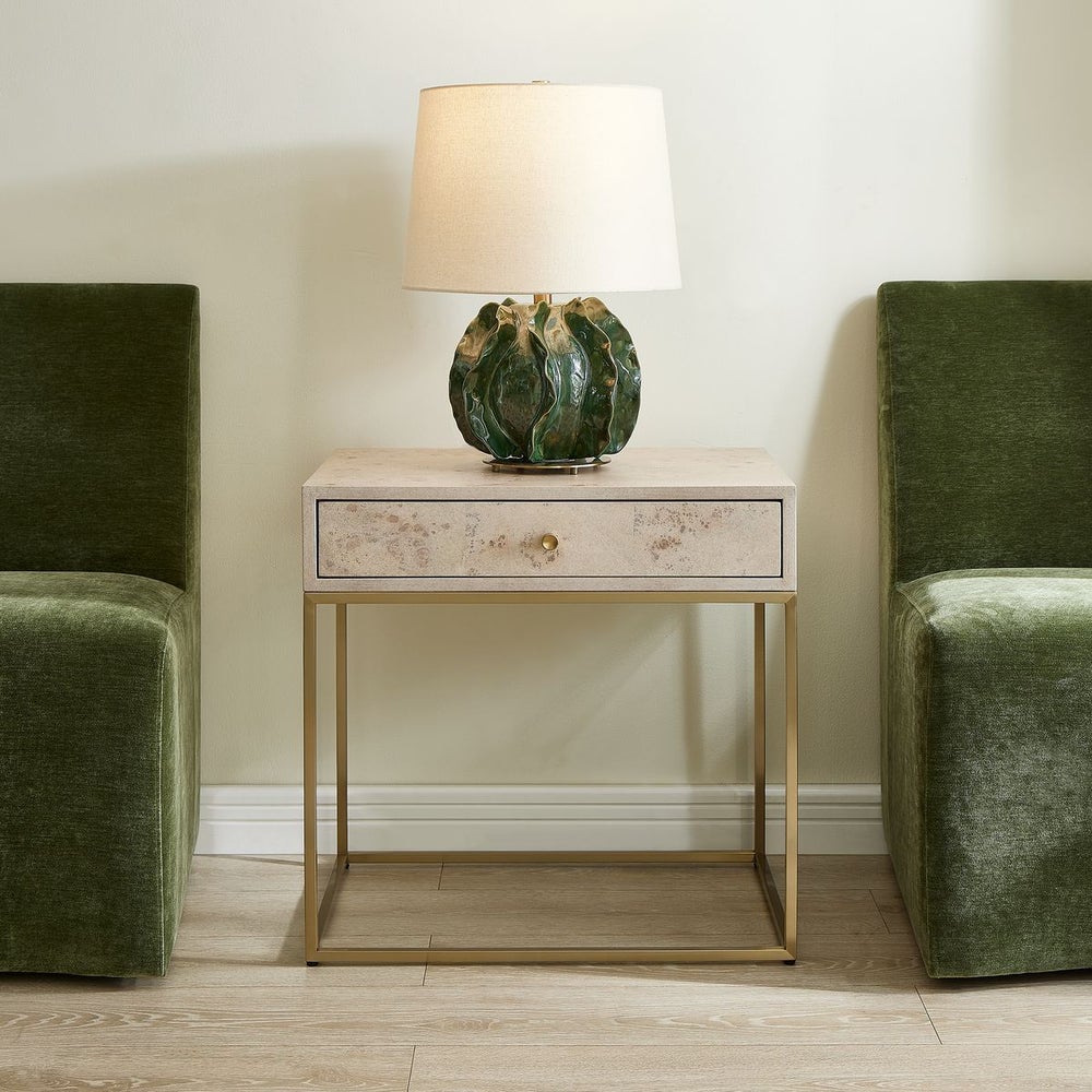 Uttermost Pembrook Light Washed Maple With Brushed Brass Side Table - Image 1