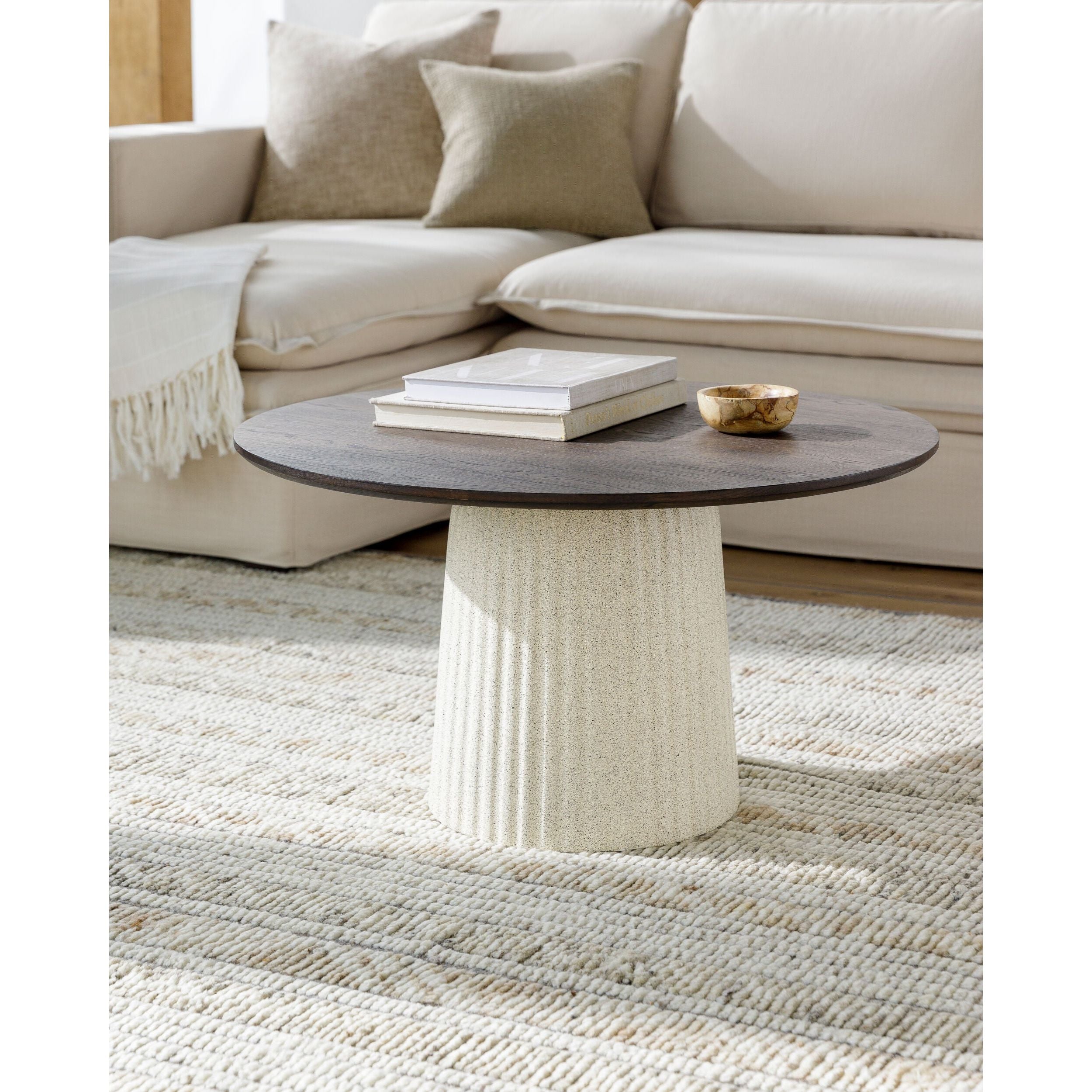 Surya Cornelia Modern Dark Oak Top With Concrete Base Coffee Table