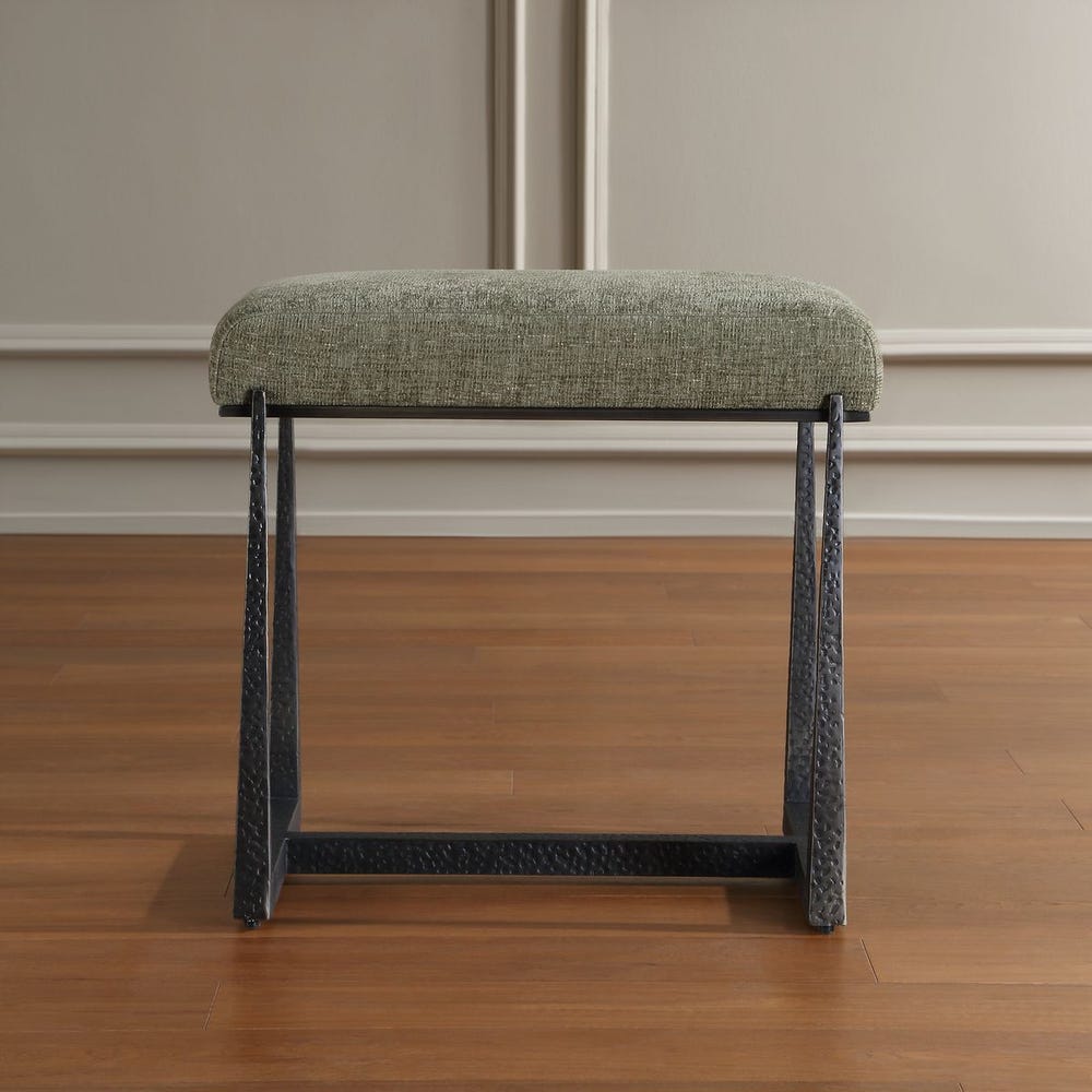 Uttermost Midas Antique Bronze Iron Small Bench With Moss Cushioned Seat