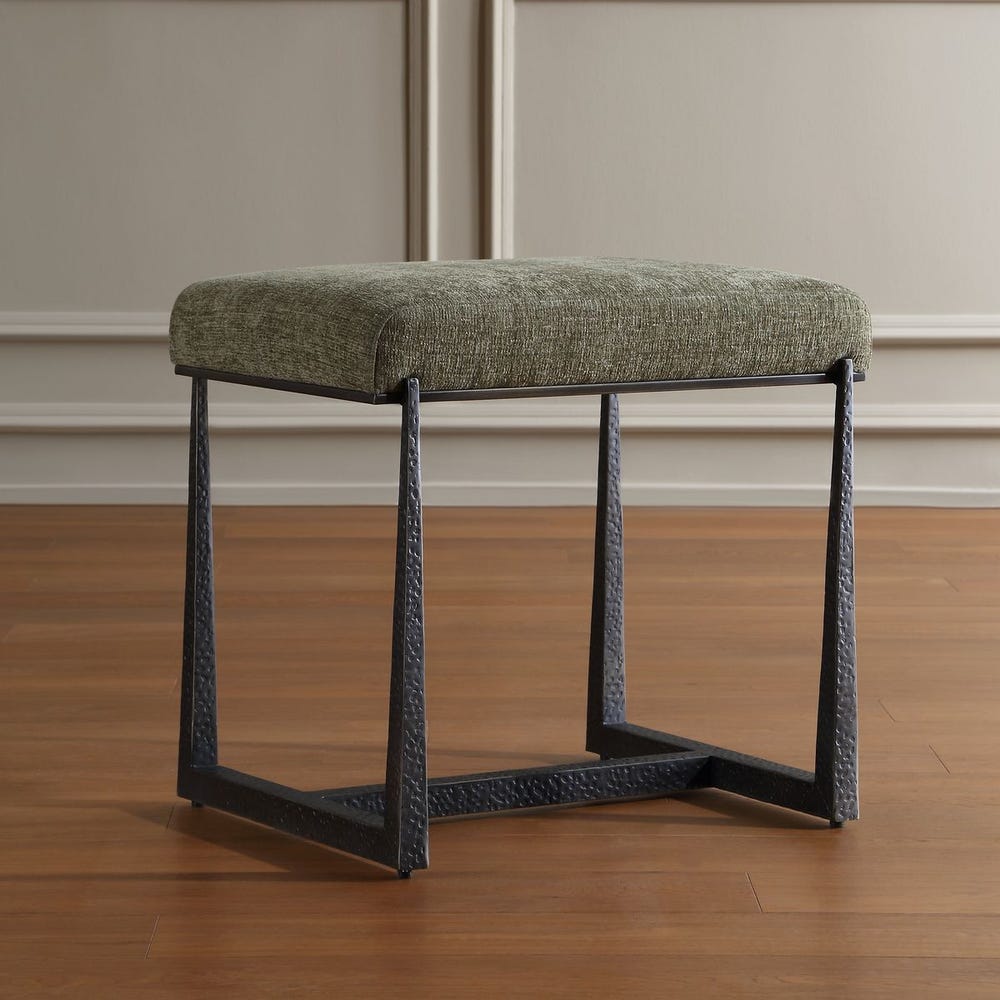 Uttermost Midas Antique Bronze Iron Small Bench With Moss Cushioned Seat - Image 2