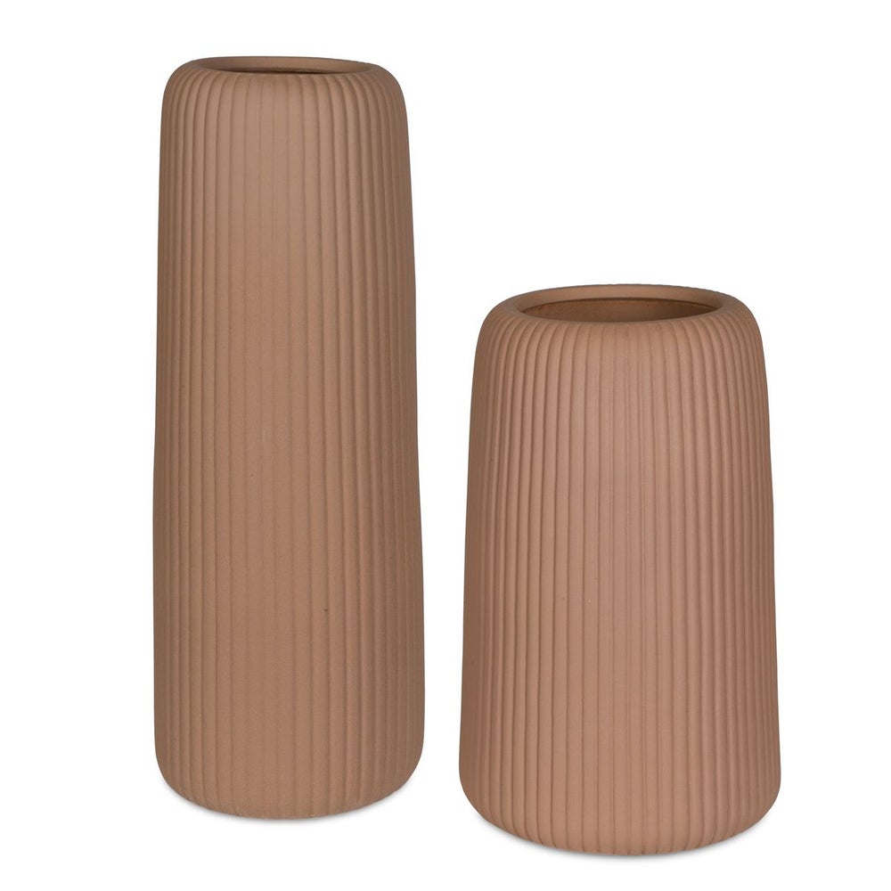 Uttermost Ridge Light Brown Ribbed Set of 2 Large Vases - Image 2