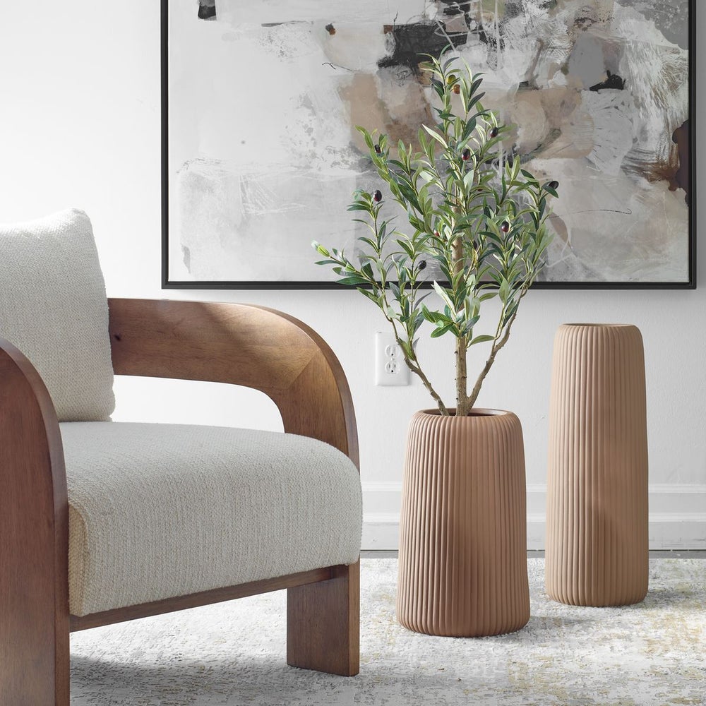Uttermost Ridge Light Brown Ribbed Set of 2 Large Vases - Image 1