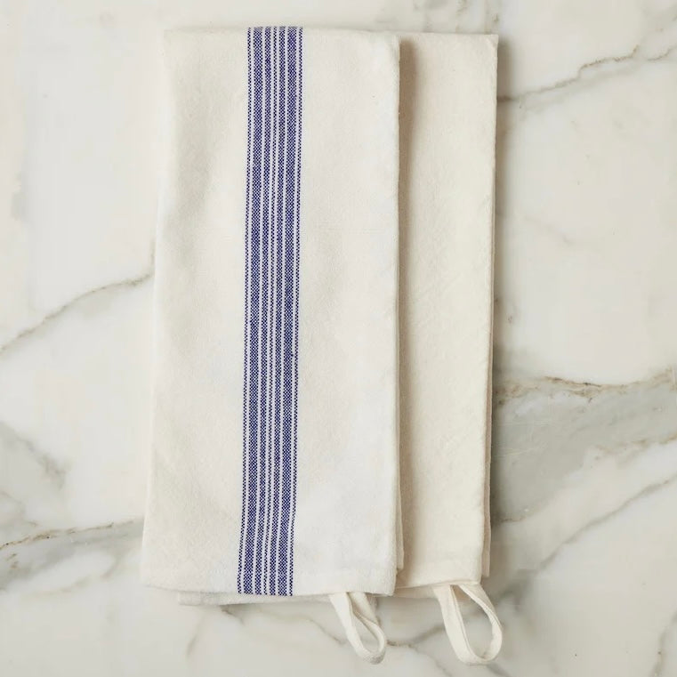 etúHOME Vintage Blue Stripe Kitchen Tea Towels ~ Set of 2