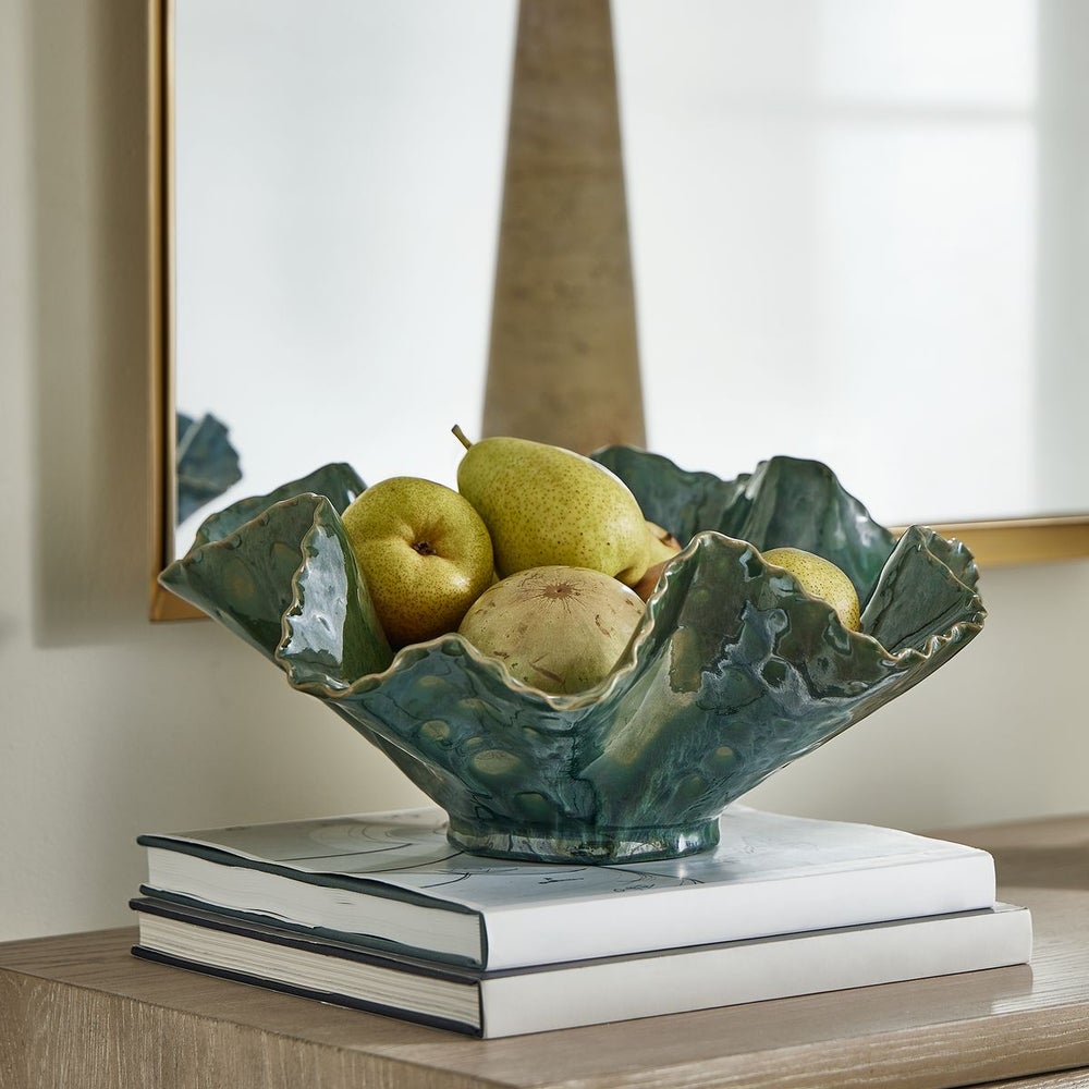 Uttermost Verdant Bloom Glossy Emerald Glazed Bowl ~ Indoor And Outdoor Use - Image 1